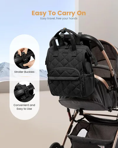 Vista 5 de LOVEVOOK Mochila pequeña para pañales, mini bolsa de bebé para niña o niño con cambiador, mochila para pañales para mamá y papá con hebillas