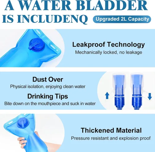 Vista 5 de Mochila de Hidratación con Bolsa de Agua de 2 L, Chaleco Ligero y Transpirable para Correr para Hombre, Paquete de Agua Ajustable con Correas