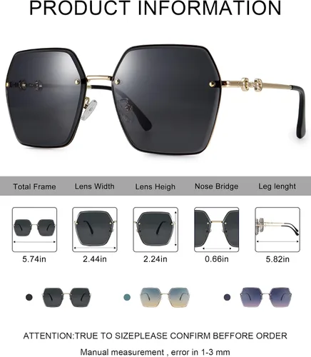 Vista 3 de Fullgren Trendy Oversized Square Rimless Sunglasses for Women Men UV400 Metal Sun Glasses