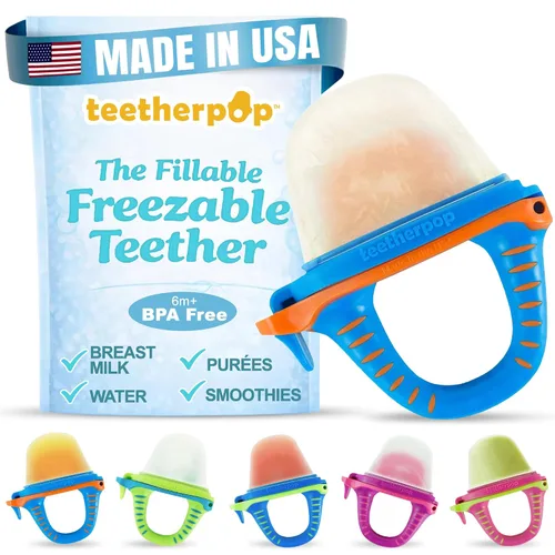 Vista 21 de Teetherpop Mordedor de silicona rellenable para bebés – Moldes de paletas de leche materna para la dentición con ranuras antiderrame – Mordedores