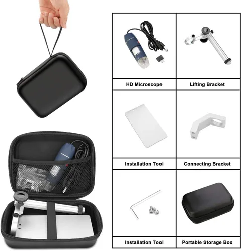 Vista 9 de Jiusion 40-1000X - Cámara de microscopio digital USB, 8 unidades LED con adaptador de soporte profesional, compatible con Mac Windows XP 7 8 10 11