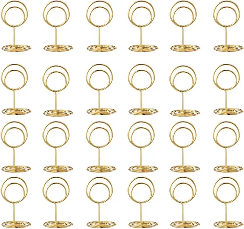Vista 6 de Paquete de 26 soportes para números de mesa y 26 tarjetas de lugar doradas, soporte para tarjetas de mesa, soporte para fotos, soporte para fotos
