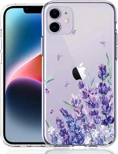Vista 13 de Compatible con iPhone 11, funda transparente con flores florales a prueba de golpes, parte trasera dura, delgada, bonita funda transparente