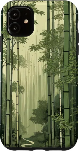 Vista 5 de Funda para iPhone 14 con diseño de bosque japonés de bambú vintage Ukiyo-e Art