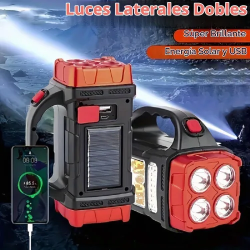 Vista 2 de IFTHFOUR Linterna Solar de Altos Lúmenes - Luz de Trabajo LED con USB-C Recargable, Impermeable, Linterna y Farol Multifunción para Acampar, Rojo
