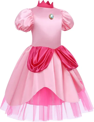 Vista 4 de Disfraz de princesa melocotón para niñas vestido de princesa melocotón con corona Halloween cosplay carnaval