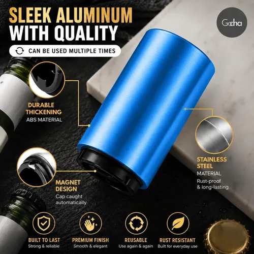 Vista 6 de GOCHA Abridor magnético de botellas de cerveza con receptor automático de tapa – Dispositivo de empuje de acero inoxidable, herramienta de barra