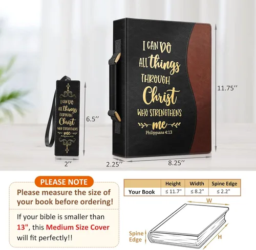 Vista 2 de FINPAC Funda grande clásica para la Biblia, de piel vegana, funda protectora de la Biblia con asa, regalo para hombres, mujeres, padre, madre