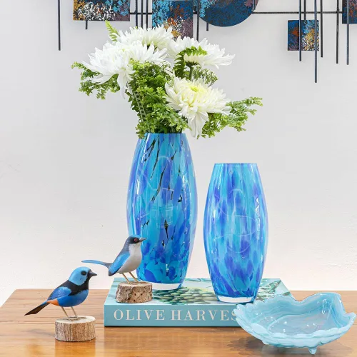 Vista 5 de Ca D Oro - Jarrón de cristal de confeti azul soplado a mano estilo Murano para flores y decoración - Modelo Oliva G