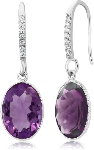 Vista 5 de Gem Stone King Juego de joyas de plata de ley 925 con colgante y aretes de amatista púrpura para mujer