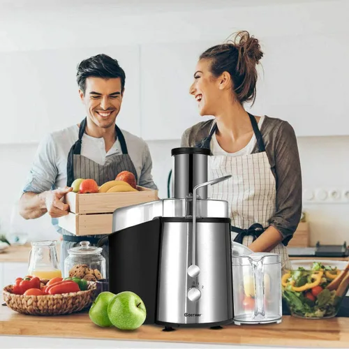 Vista 3 de COSTWAY Extractor de jugo, máquina exprimidora de acero inoxidable de boca ancha de 2.953 in, ajuste de 2 velocidades, máquina exprimidora de alta
