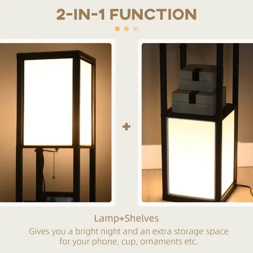 Vista 4 de HOMCOM Lámpara de pie moderna con estantes e iluminación ambiental doble, lámpara de pie alta para sala de estar, dormitorio con pantalla de tela