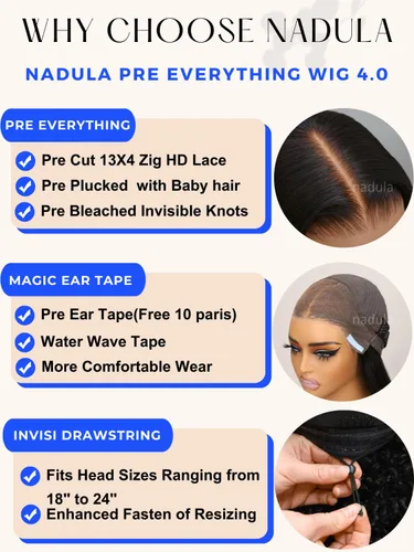 Vista 5 de Nadula Pre Everything - Pelucas de cabello humano ondulado con encaje frontal HD de 13 x 4 pulgadas, sin pegamento, con cordón invisible, mojado