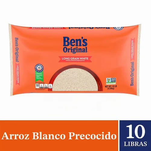 Vista 3 de BEN'S ORIGINAL Arroz blanco enriquecido de grano largo, arroz hervido, bolsa de 10 libras (paquete de 3)