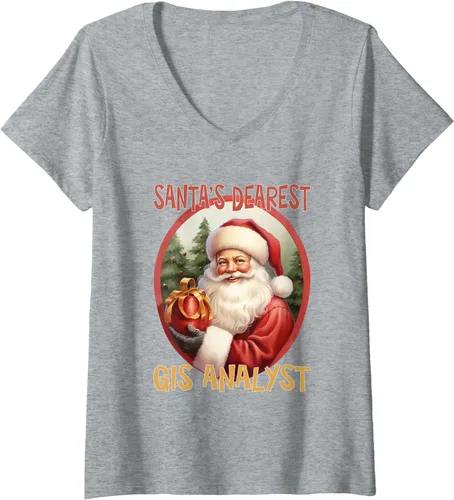 Vista 7 de GIS Analyst Christmas Holiday Love Xmas V-Neck T-Shirt Negro