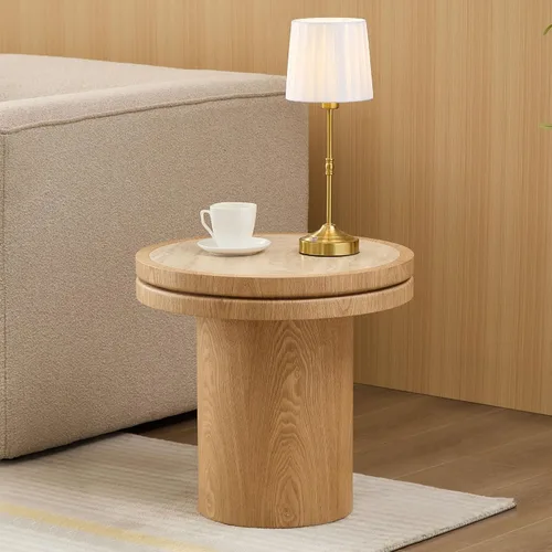 Vista 3 de Mesa auxiliar redonda de 19.49 pulgadas para sala de estar, mesa auxiliar redonda de MDF con mesa de piedra sinterizada, mesa auxiliar pequeña