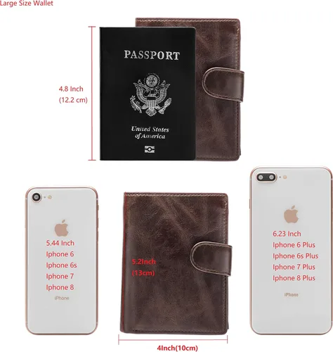 Vista 2 de POKOFO Gran RFID Cuero Genuino Tarjetero Trifold Wallet Snap Cierre 3 ID Windows para los hombres