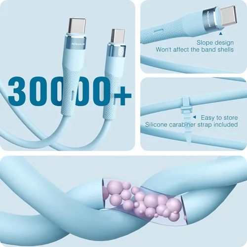 Vista 5 de Nillkin Cable USB C a USB C, [silicona líquida, 4 pies], cable de carga rápida tipo C de 60 W para iPhone 15/15 Pro/15 Plus/15 Pro Max, Samsung