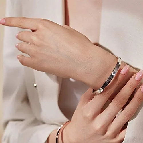 Vista 6 de My Daily Styles Pulsera de acero inoxidable con bisagras CZ para mujer, tamaño 7 pulgadas