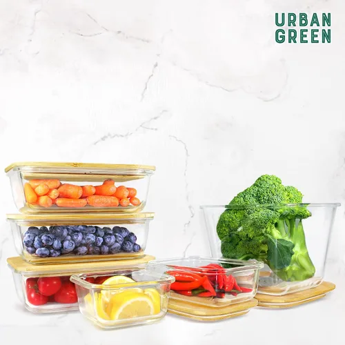 Vista 4 de Urban Green Recipientes de vidrio con tapas de bambú, juego de 4 recipientes de almacenamiento herméticos, juego de recipientes de alimentos