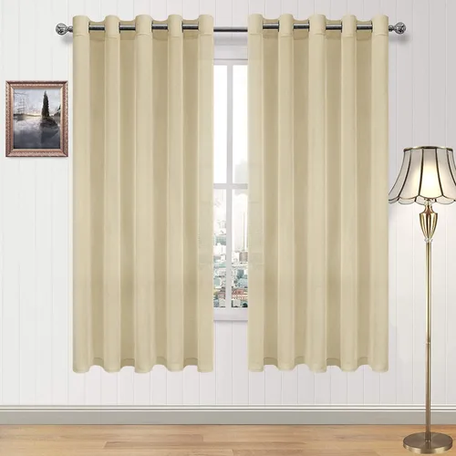 Vista 109 de DWCN Cortinas traslúcidas color verde frijol para sala de estar y dormitorio - Cortinas voile con aspecto de lino sintético con ojales en la parte