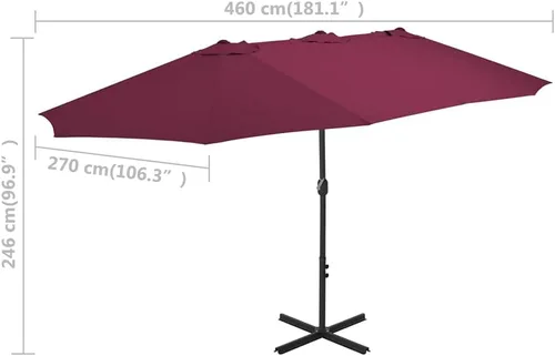 Vista 2 de vidaXL Sombrilla de jardín con doble parte superior y base cruzada para patio al aire libre Bordeaux Rojo