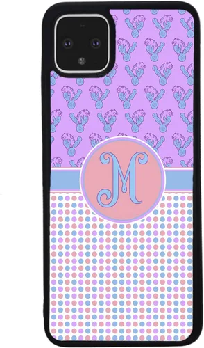 Vista 3 de Cats and Cactuses Polka Dots Personalized Initial Black Rubber Phone Case Compatible With Google Pixel 10, 10 Pro, 10 Pro XL, 9a, 9 Pro, Pixel 9