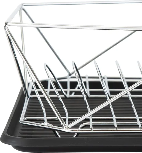 Vista 9 de Kitchen Details Geode Deluxe - Escurridor de platos con tabla de drenaje, cesta para cubiertos, soporte para utensilios, marco de hierro, cromado