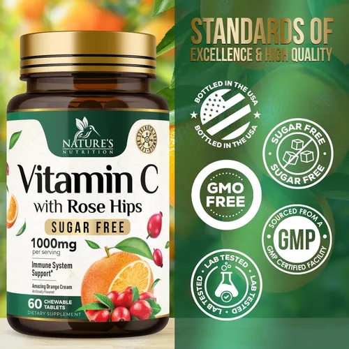Vista 4 de Vitamin C 1000mg Per Serving Chewable - Sugar Free - Extra Strength Antioxidants - Natural Immune Support Supplement with Vitamin C & Rose Hips