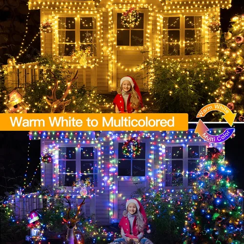Vista 3 de Ollny Luces de Navidad de 262 pies, 800 LED IP67, impermeables, luces de Navidad que cambian de color para exteriores con control remoto, 11 modos