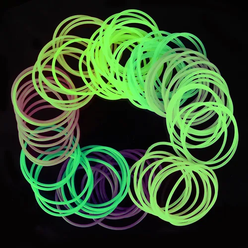 Vista 5 de 120 pulseras de gelatina de silicona brillantes de neón de los años 80, bandas elásticas para el cabello para adultos, mujeres, niños, niñas