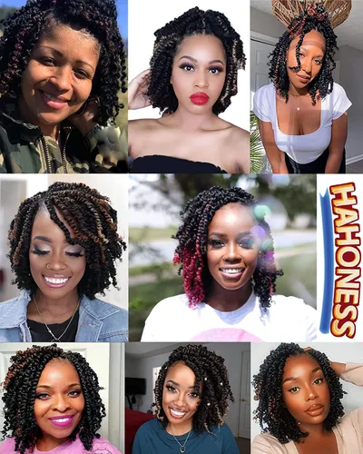 Vista 6 de Paquete de 8 paquetes de cabello de ganchillo súper corto de 6 pulgadas para mujeres negras y niños, extensiones de cabello pretrenzado suave