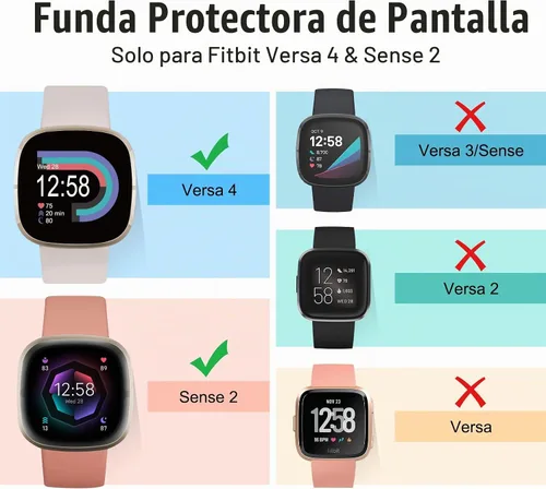 Vista 2 de Protector de pantalla compatible con Fitbit Sense 2/Versa 4 Carcasa, Carcasa de TPU suave plateada, Protector de pantalla protectivo integral