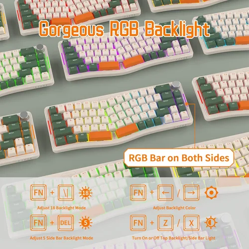 Vista 8 de ATTACK SHARK AKS068 Teclado mecánico con cable para juegos 65% Alice Layout Montaje de junta intercambiada en caliente con retroiluminación RGB