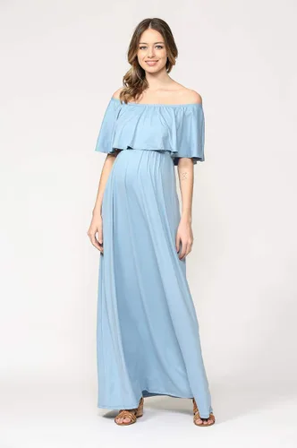Vista 4 de Vestido de maternidad con hombros descubiertos, vestido largo para mujeres embarazadas, para fiestas de recién nacidos, o sesiones de fotos