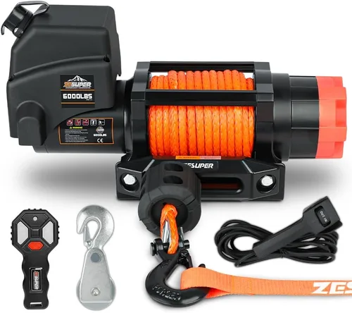 Vista 12 de ZESUPER - Kit de cabestrante eléctrico con control remoto de mano, 2500 libras, 12 V CC, cable de acero, impermeable; para cuatriciclos, vehículos