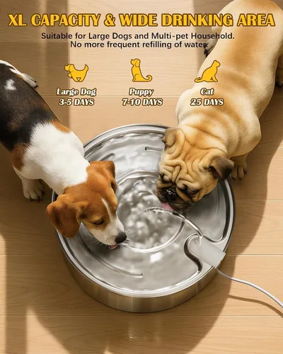 Vista 5 de Dog Water Fountain for Large Dogs- 270oz/8L Stainless Steel Dog Water Bowl Dispenser Automatic Pet Water Fountain with Ultra-Quiet Pump/Quadruple