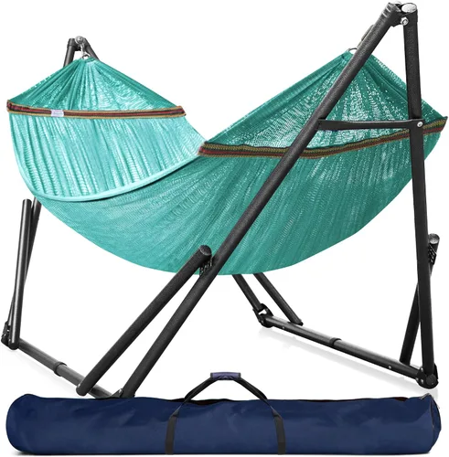 Vista 16 de Tranquillo Hamaca doble universal con soporte incluido para 2 personas/soporte plegable para hamaca de 600 libras de capacidad, estuche portátil 1.