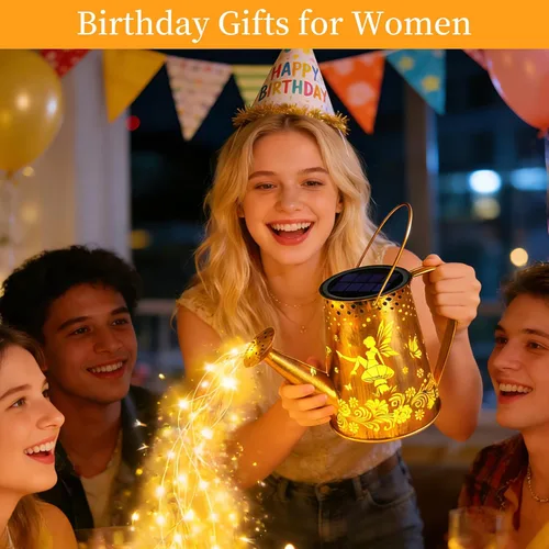 Vista 7 de YJFWAL Regadera solar con luces, regalos únicos para mamá, abuela, mujer, cumpleaños, impermeable, regalos de jardinería, regadera con luces