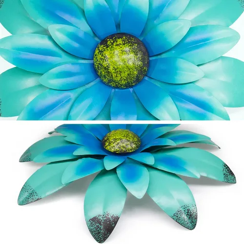 Vista 3 de EASICUTI Decoración de pared de metal azul con flores de metal para colgar en interiores y exteriores, hogar, baño, cocina, dormitorio, sala