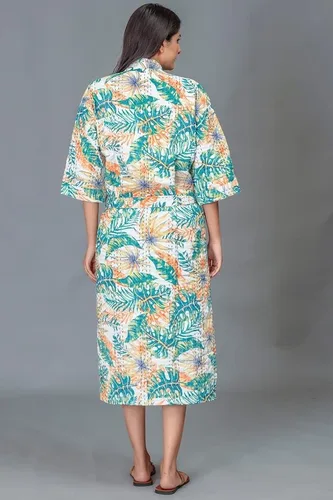 Vista 6 de FRUAMANIA - Bata acolchada a mano Kantha con estampado, para mujer, para baño, playa, talla única