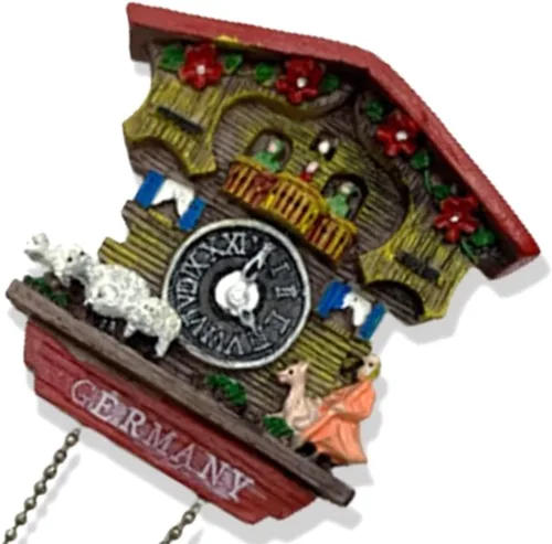 Vista 2 de A-ONE Black Forest Shepherd C58+35 - Reloj de cuco de pastor alemán 3D con imán para nevera, 1 unidad + 1 parche decorativo con apliques