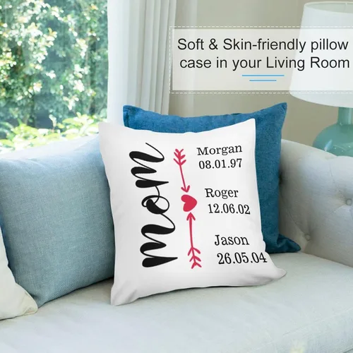 Vista 8 de Custom Mothers Day Pillow Cover Soft Velvet Square Pillow Case with Kids Names Family Names Custom Gift for Mom Mommy from Child Daughter Son, #1