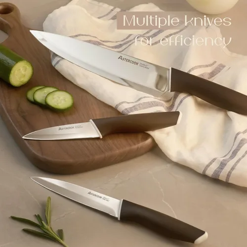 Vista 3 de Astercook Juego de cuchillos, cuchillos de cocina con bloque y afilador, revestimiento de cerámica, 15 unidades, cuchillos alemanes de acero