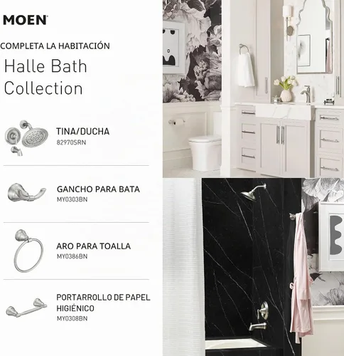 Vista 4 de Moen Halle 84970BL - Grifo de lavabo de baño de un solo orificio negro mate con placa opcional
