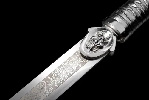 Vista 2 de Espada china, Tang jian espadas reales (hoja forjada de acero de alto carbono) aspecto de plata