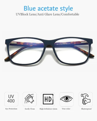 Vista 2 de ANRRI Lentes de bloqueo de luz azul, antifatiga ocular, marco de gafas de acetato de moda con estampado de tortuga interior para mujer