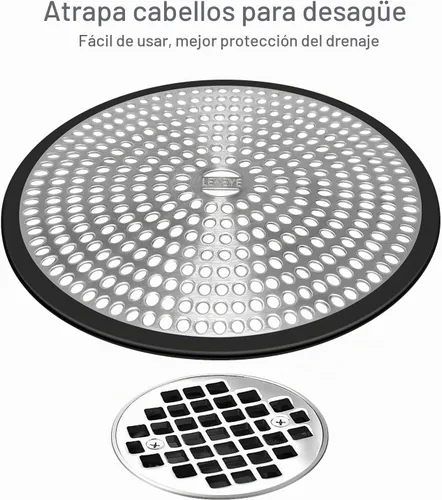 Vista 2 de LEKEYE Atrapa cabellos para el drenaje de la ducha Colador Cubierta para el drenaje de la ducha Protector para el drenaje del baño, acero Negro