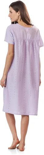 Vista 3 de Casual Nights Vestido de casa bordado de manga corta con ojales para mujer