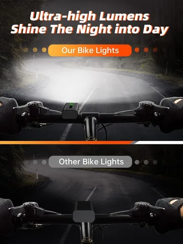 Vista 2 de Luces de bicicleta delanteras y traseras, luces de bicicleta para conducción nocturna recargable USB-C, luz de bicicleta de 5200 mAh con función